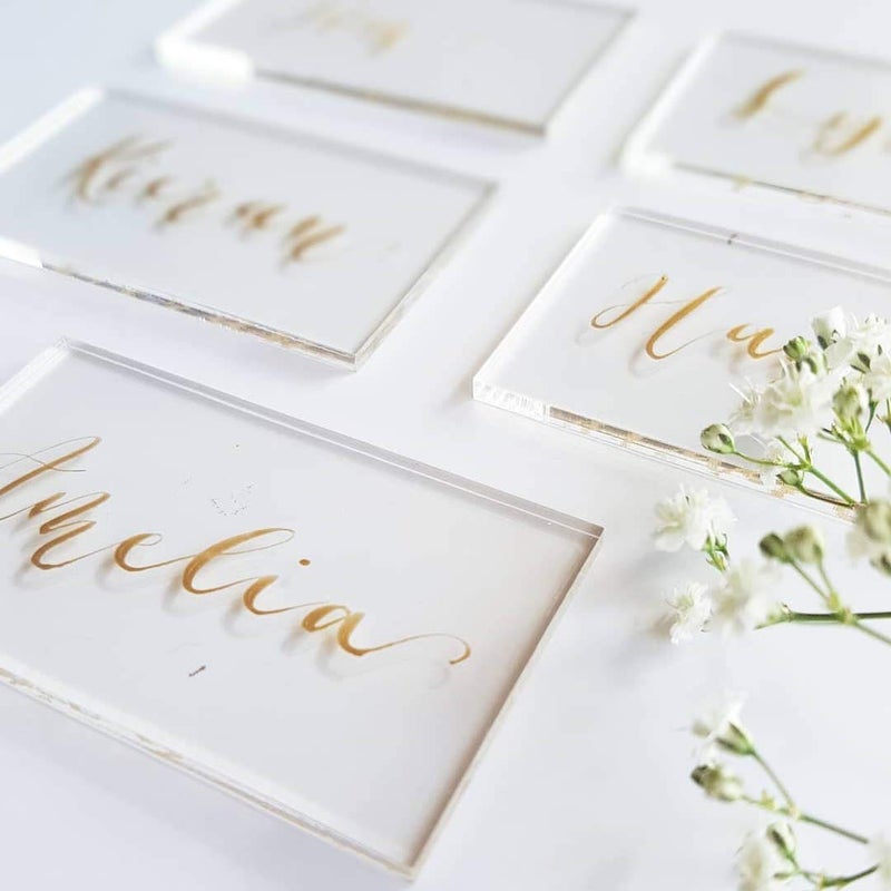 JINMURY 25 Pcs Clear Acrylic Wedding Place Cards, Blank Rectangle Acrylic Name Cards Handwritten Calligraphy Seating Names Place Cards and Wedding Table Decor, 3 1/2 x 2 inch - Image 4